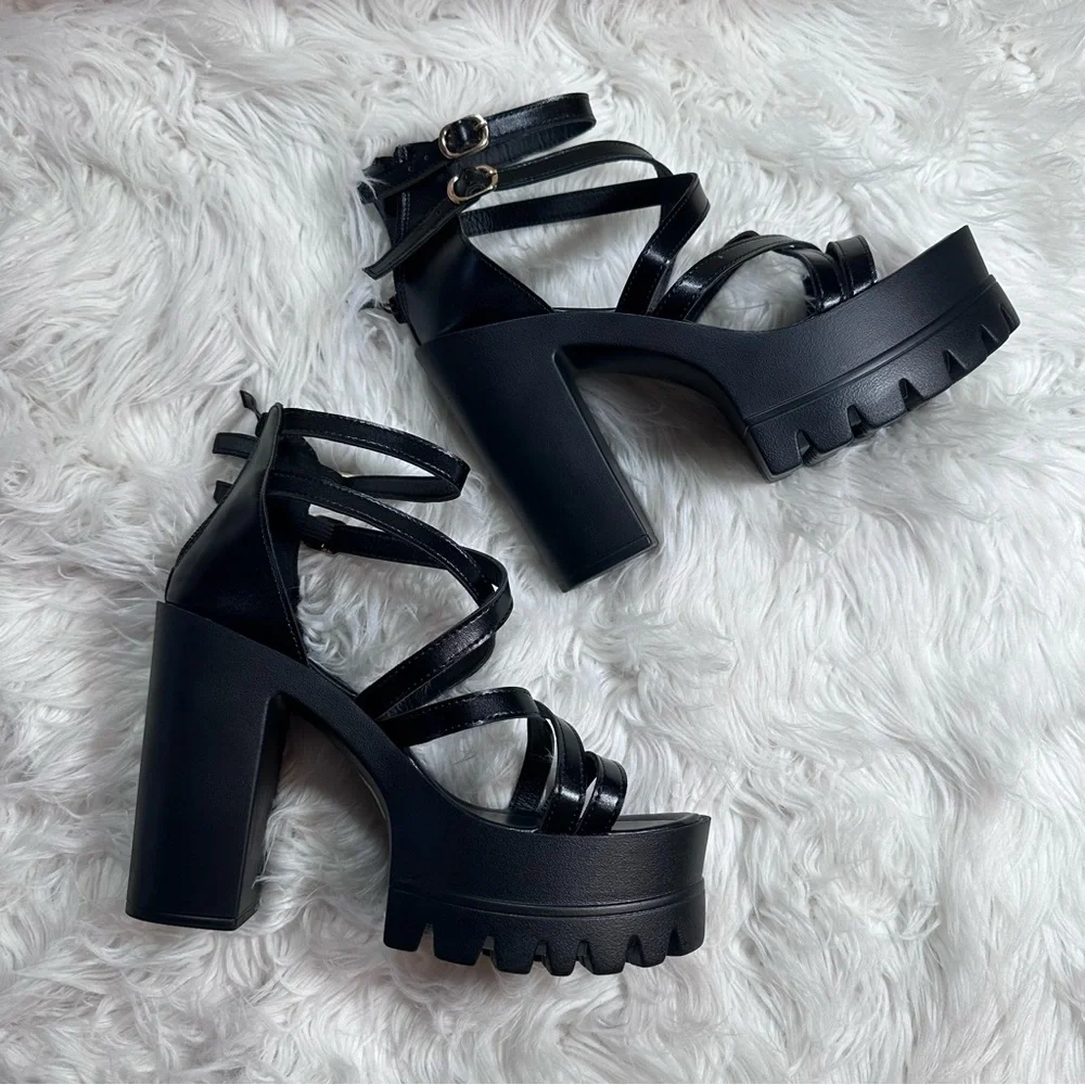 Strappy Platform Chunky Heels